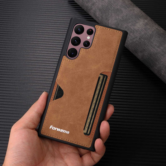 Nova-Drop High Quality Luxe Line Leather Phone Case w/ Card Holder For Samsung